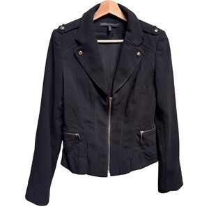 White House Black Market Black Military Moto Jacket Sz8 Epaulettes Full Zip Y2K